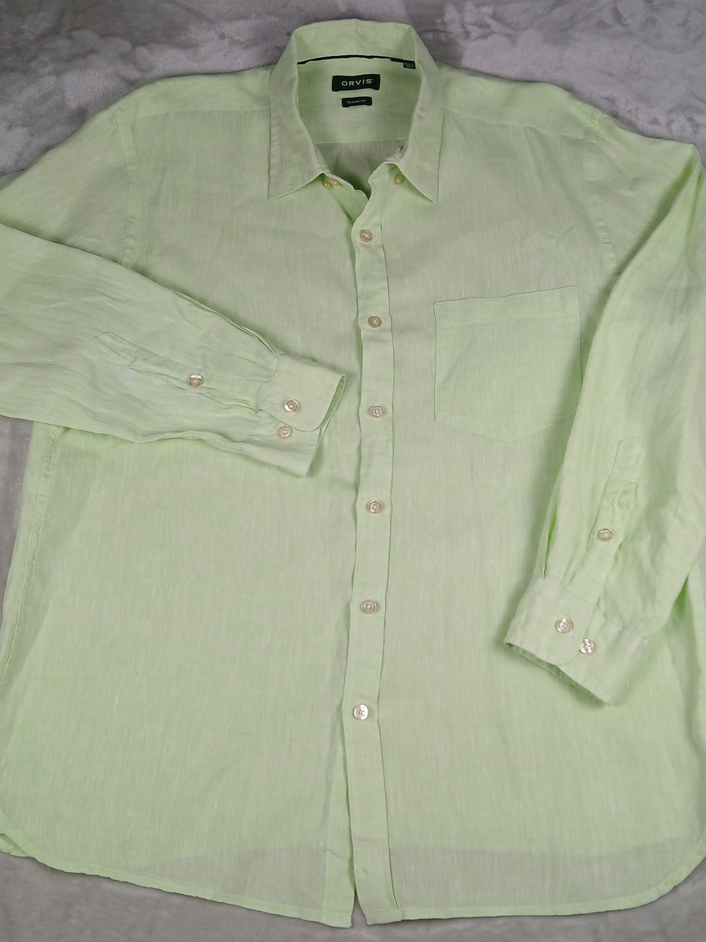 Orvis 100% Linen Button Up Shirt XL Men's Long Sleeve Green